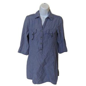 Blue Denim Color Cotton Safari Style Blouse Size Medium